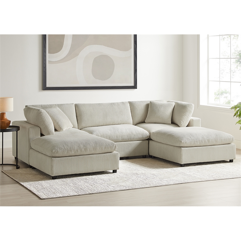 Casella Modular Beige Corduroy Fabric 5-Piece XL Chofa Sectional