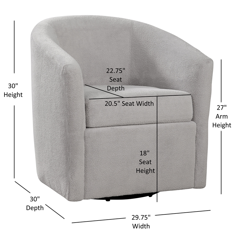 Odessa Barrel Style Swivel Accent chair in Light Gray Performance Fabric