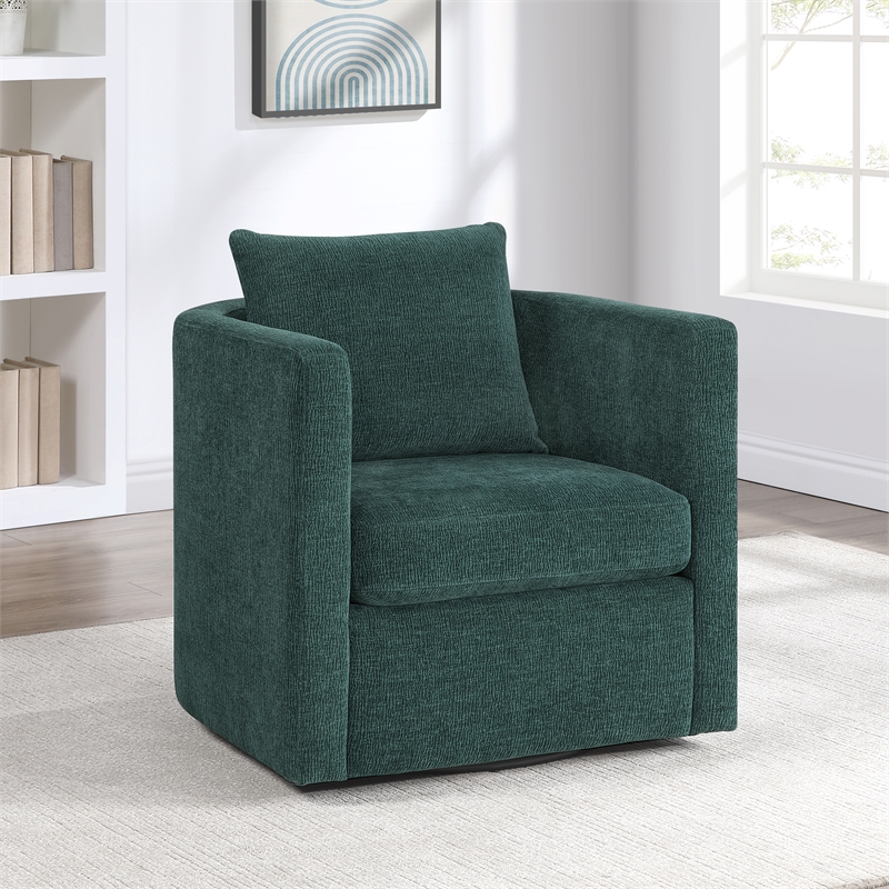 Comfort Pointe Sheldon Peacock Green Fabric Swivel Barrel Chair