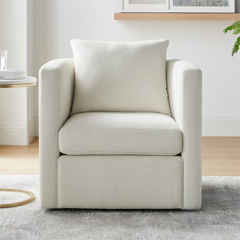 Comfort Pointe Sheldon Ivory Performance Fabric Swivel Barrel Chair