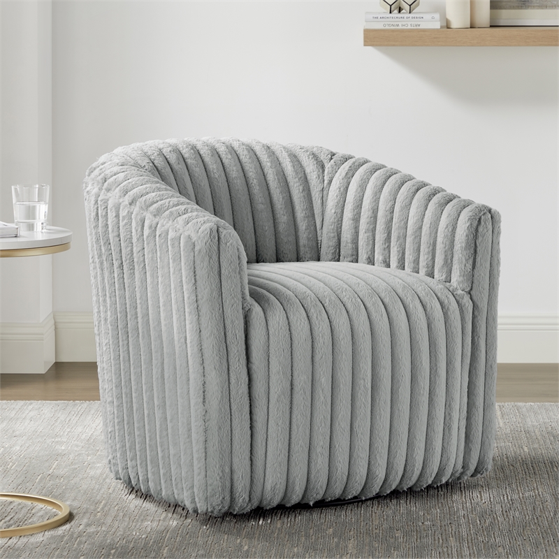Comfort Pointe Audrey Ultra Plush Gray Wide Cord-like Fabric Swivel Barrel Chair