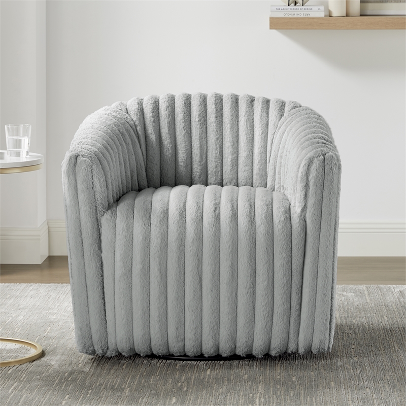 Comfort Pointe Audrey Ultra Plush Gray Wide Cord-like Fabric Swivel Barrel Chair
