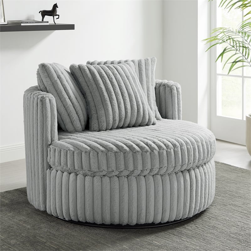 Comfort Pointe Meryl Gray Wide Cord-like Plush Fabric Oversized Swivel Chair