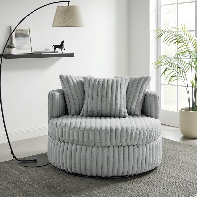 Comfort Pointe Meryl Gray Wide Cord-like Plush Fabric Oversized Swivel Chair