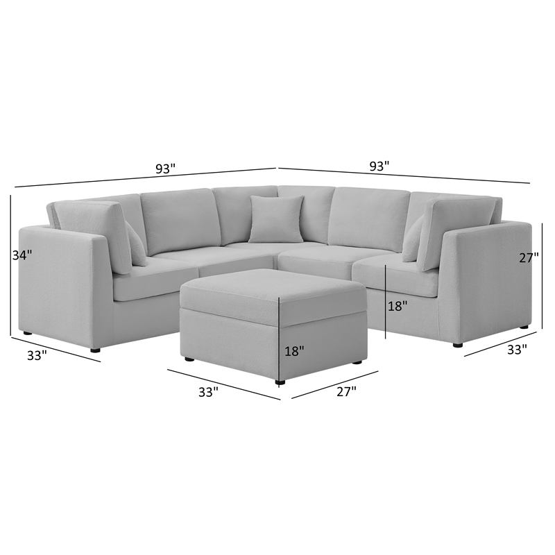 Comfort Pointe Chandler 6-PC Gray Performance Fabric Sectional