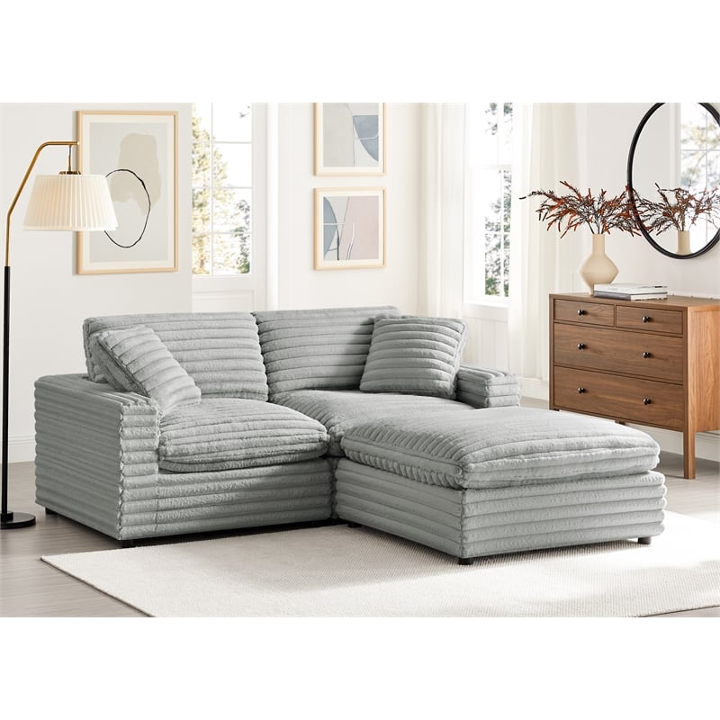 Comfort Pointe Julia 3-piece Chofa in Plush Gray Cord-like Fabric