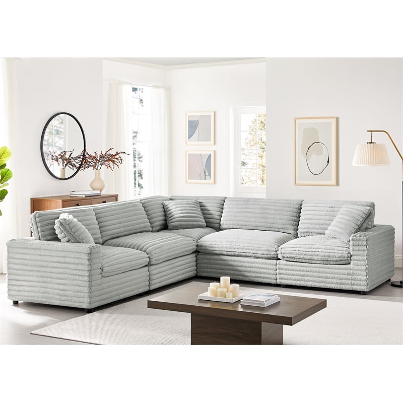Comfort Pointe Julia 5-piece Sectional in Plush Gray Cord-like Fabric