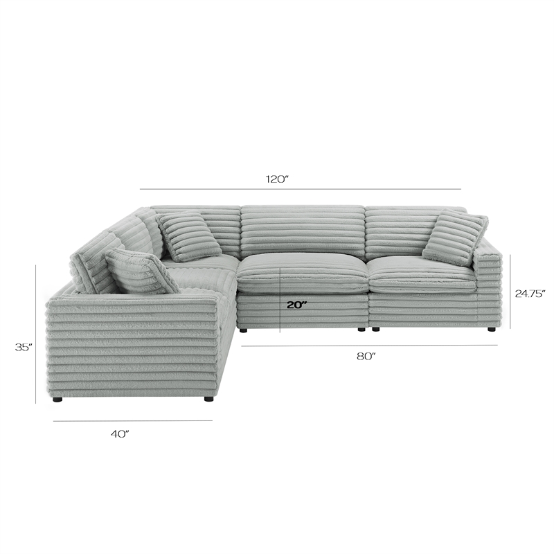 Comfort Pointe Julia 5-piece Sectional in Plush Gray Cord-like Fabric