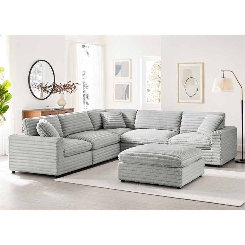 Comfort Pointe Julia 6-piece Sectional in Plush Gray Cord-like Fabric