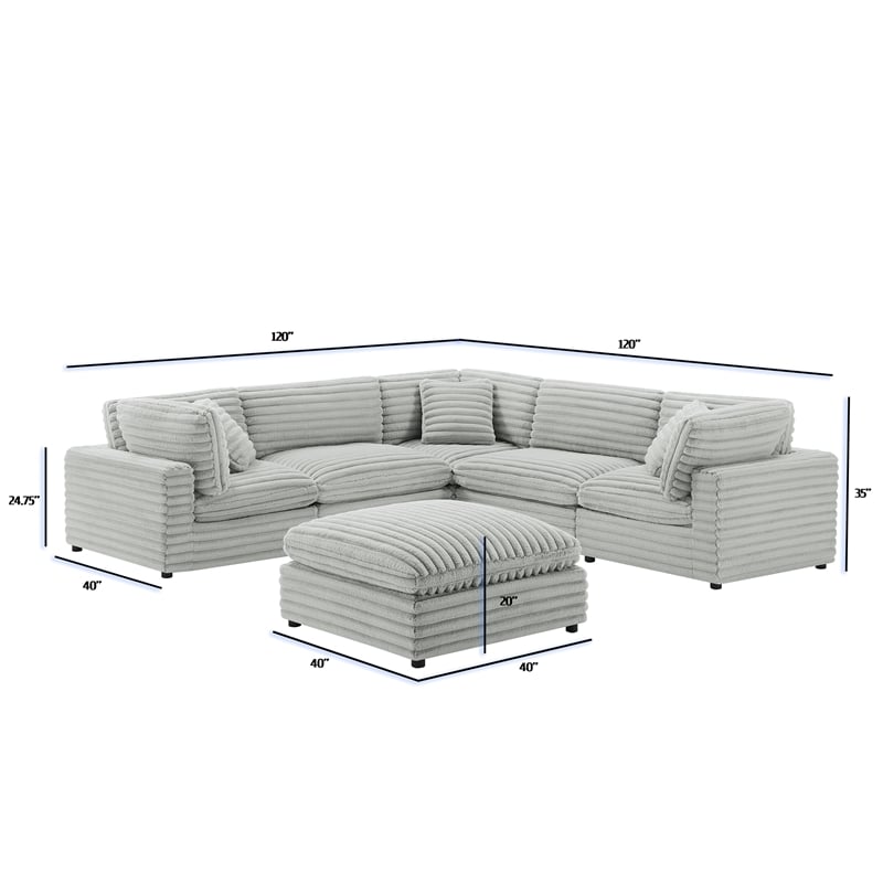 Comfort Pointe Julia 6-piece Sectional in Plush Gray Cord-like Fabric