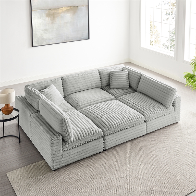 Comfort Pointe Julia 6-piece Nest Sectional in Plush Gray Cord-like Fabric