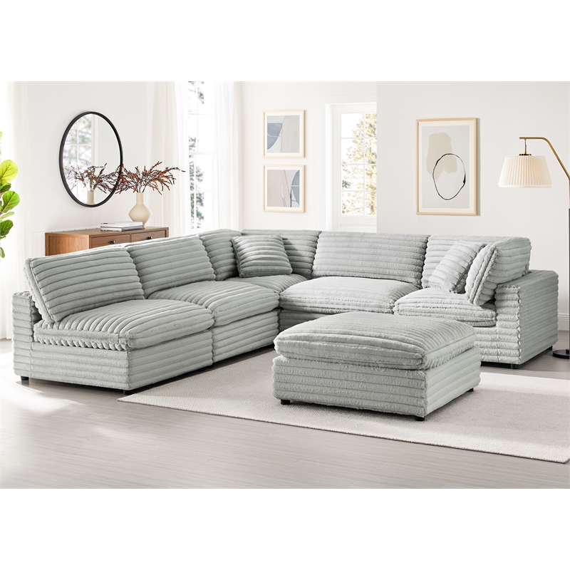 Comfort Pointe Julia 6-piece Nest Sectional in Plush Gray Cord-like Fabric