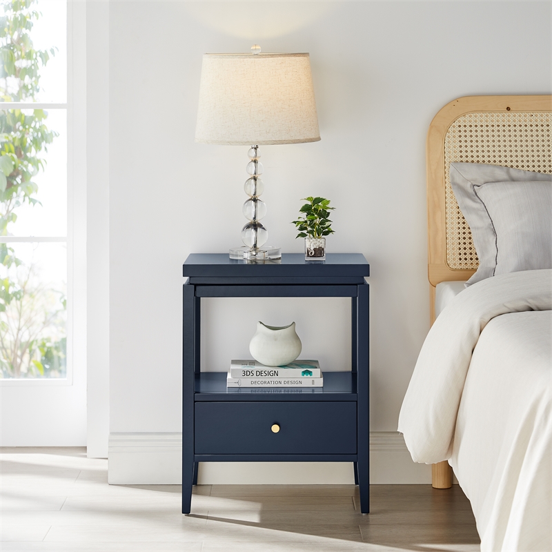 Comfort Pointe Opava Midnight Blue Wood 1-drawer Nightstand with Floating Top