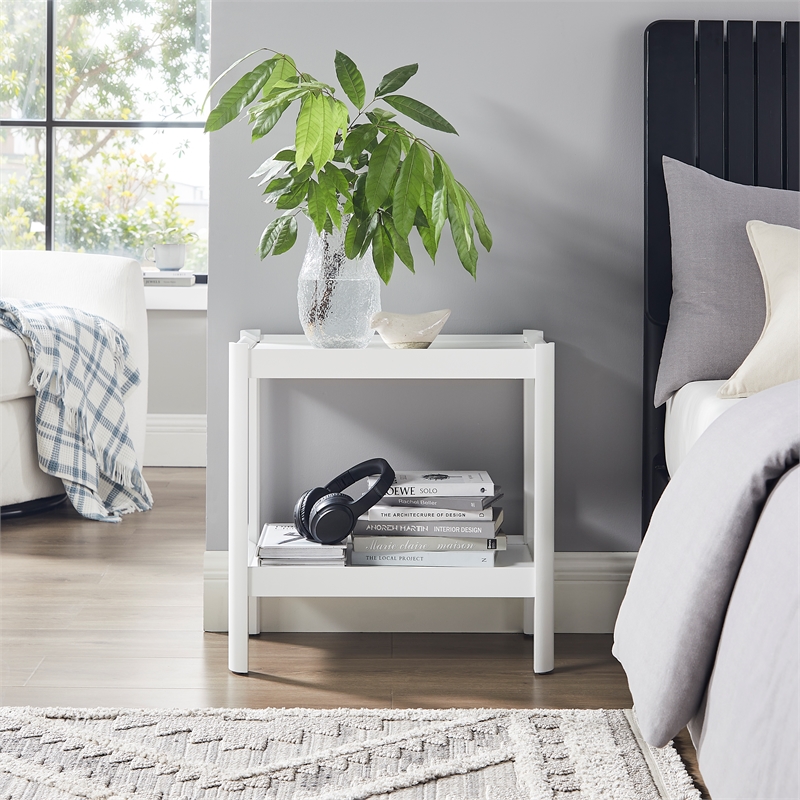 Comfort Pointe Yukon White Wood Tray-Top Farmhouse Style Accent Table