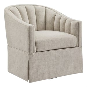 Comfort Pointe Sanibel Ivory Polyester Fabric Skirted Swivel Accent Chair