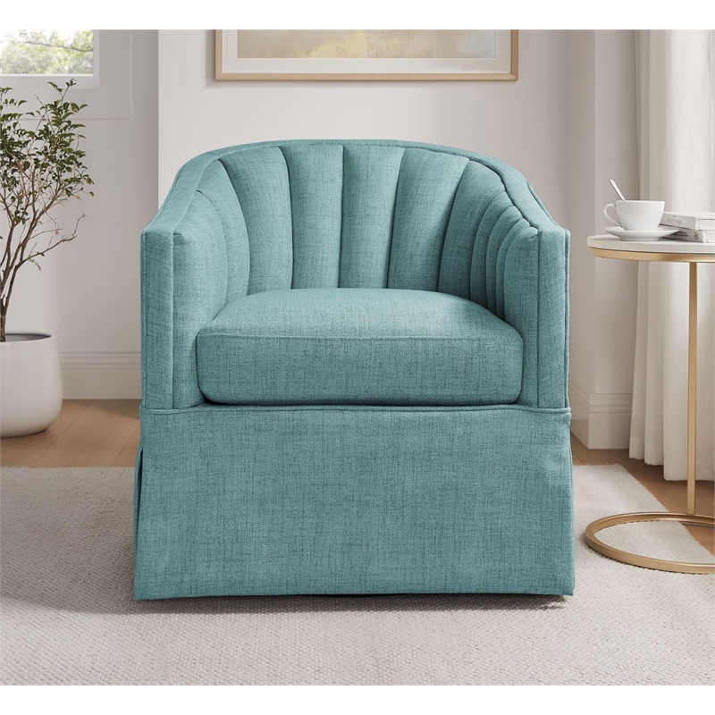 Comfort Pointe Sanibel Egg Blue Polyester Fabric Skirted Swivel Accent Chair