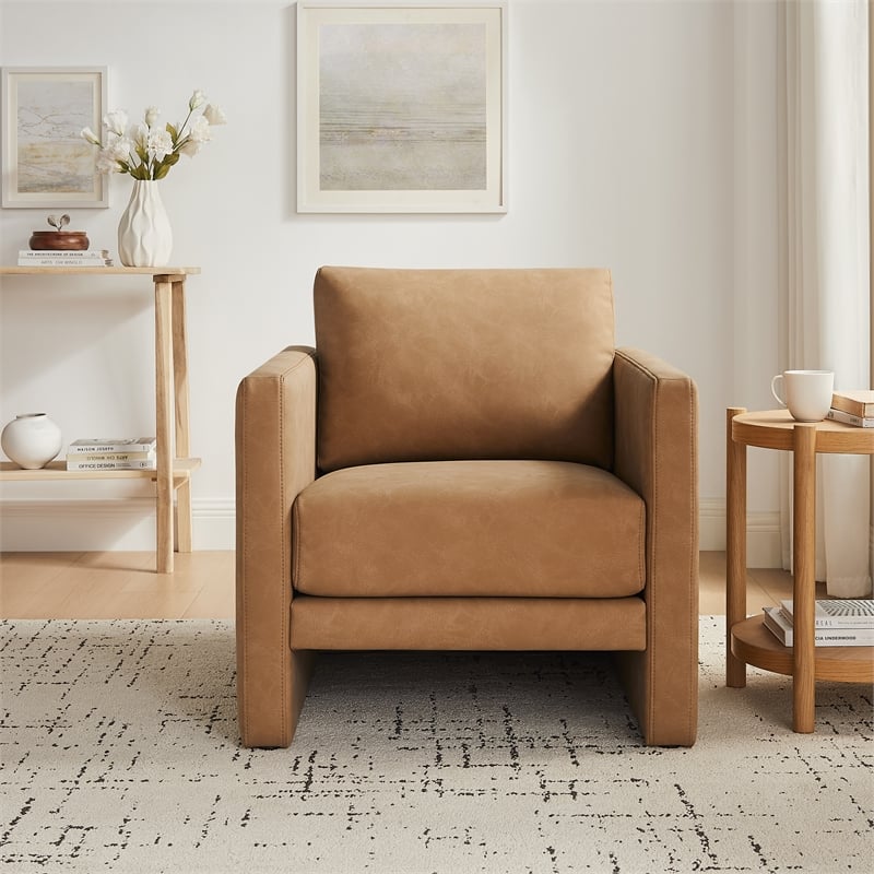 Comfort Pointe Tybee Honey Brown Faux Leather Modern Style Arm Chair