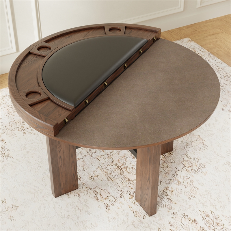 Georgio Dining and Poker Table in Walnut Wood Finish with Black Faux Leather