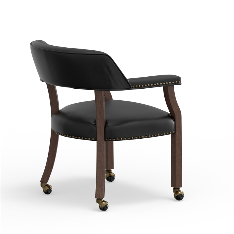 Georgio Dining and Game Chair in Walnut with Black Faux Leather with Casters