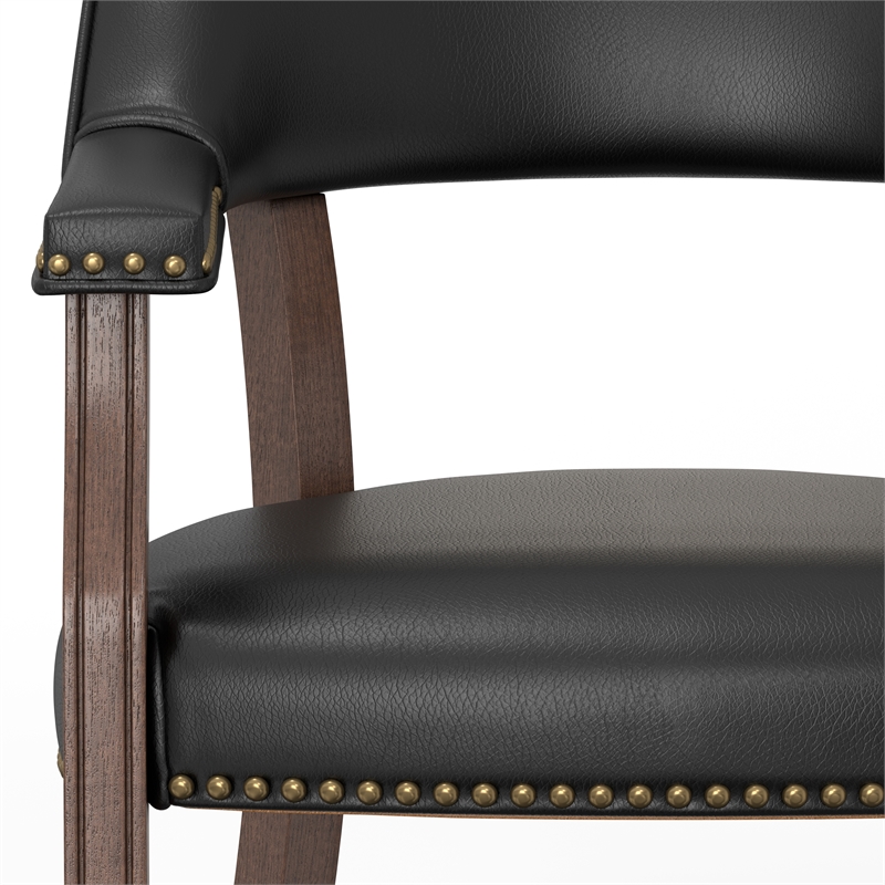 Georgio Dining and Game Chair in Walnut with Black Faux Leather with Casters
