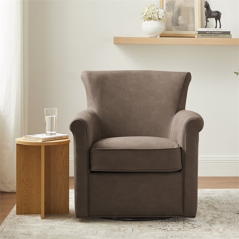 Comfort Pointe Winton Espresso Faux Leather Swivel Accent Chair