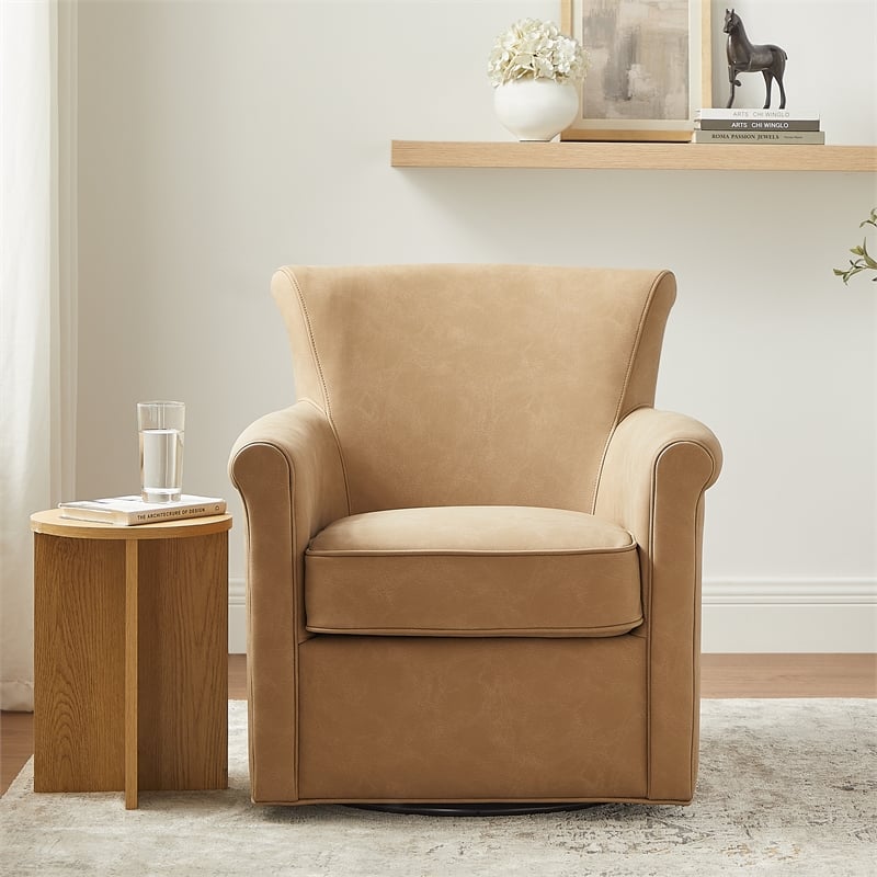 Comfort Pointe Winton Honey Brown Faux Leather Swivel Accent Chair
