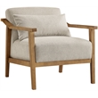 Comfort Pointe Rayn Wood Arm Beige Fabric Accent Chair with Lumbar Pillow