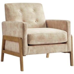 Comfort Pointe Macon Wood Arm Sand Fabric Tufted Back Accent Chair