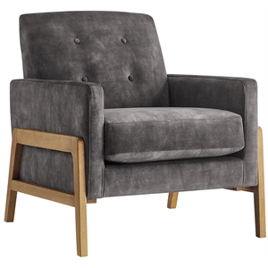 Comfort Pointe Macon Wood Arm Charcoal Fabric Tufted Back Accent Chair