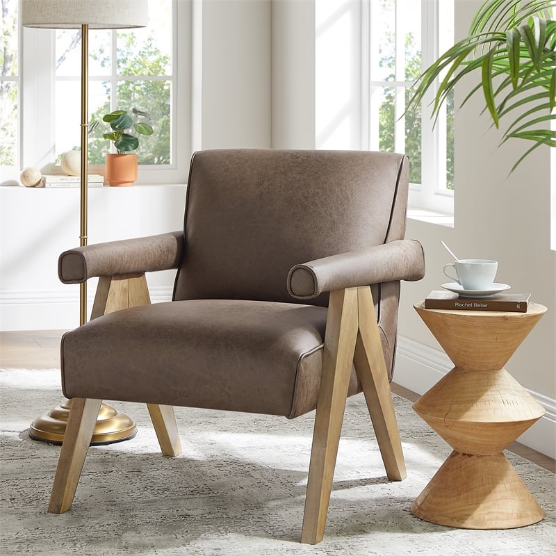 Comfort Pointe Navassa Modern Espresso Faux Leather Upholstered Arm Chair