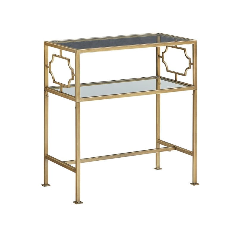 Comfort Pointe Gretna Rectangular Antique Gold Metal and Glass Accent Table