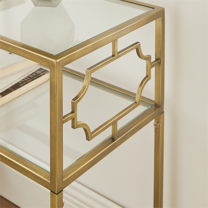 Comfort Pointe Gretna Rectangular Antique Gold Metal and Glass Accent Table