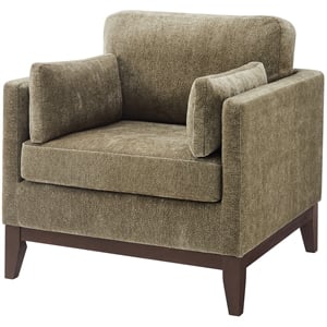 Chios Modern Arm Chair in Plush Caper Green Fabric with Wooden Base