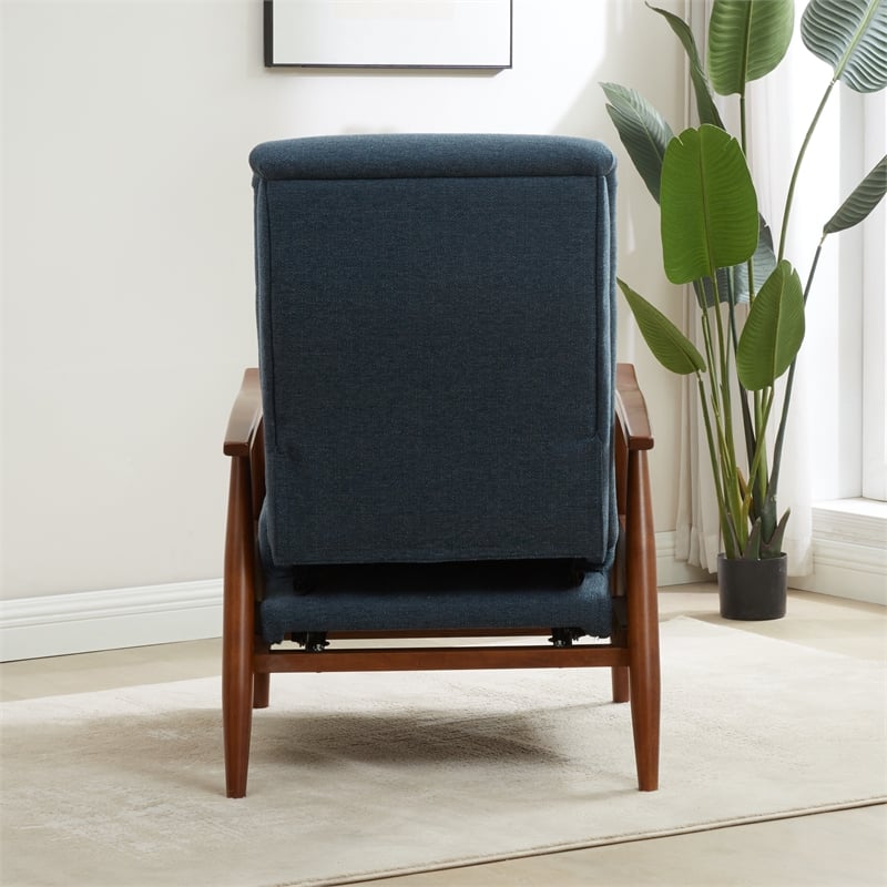 Terni Wood Arm Push Back Recliner in Performance Fabric - Denim Blue