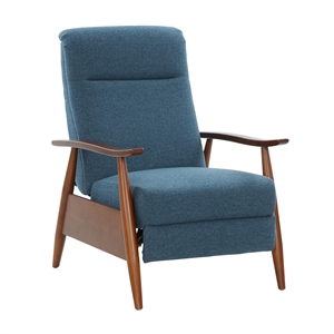 Terni Wood Arm Push Back Recliner in Performance Fabric - Denim Blue