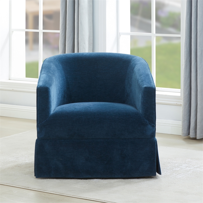 Elm Baltic Blue Polyester Fabric Skirted 360-degree Swivel Accent Chair