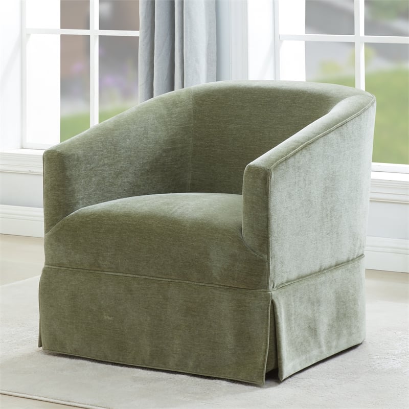 Elm Caper Green Polyester Fabric Skirted 360-degree Swivel Chair