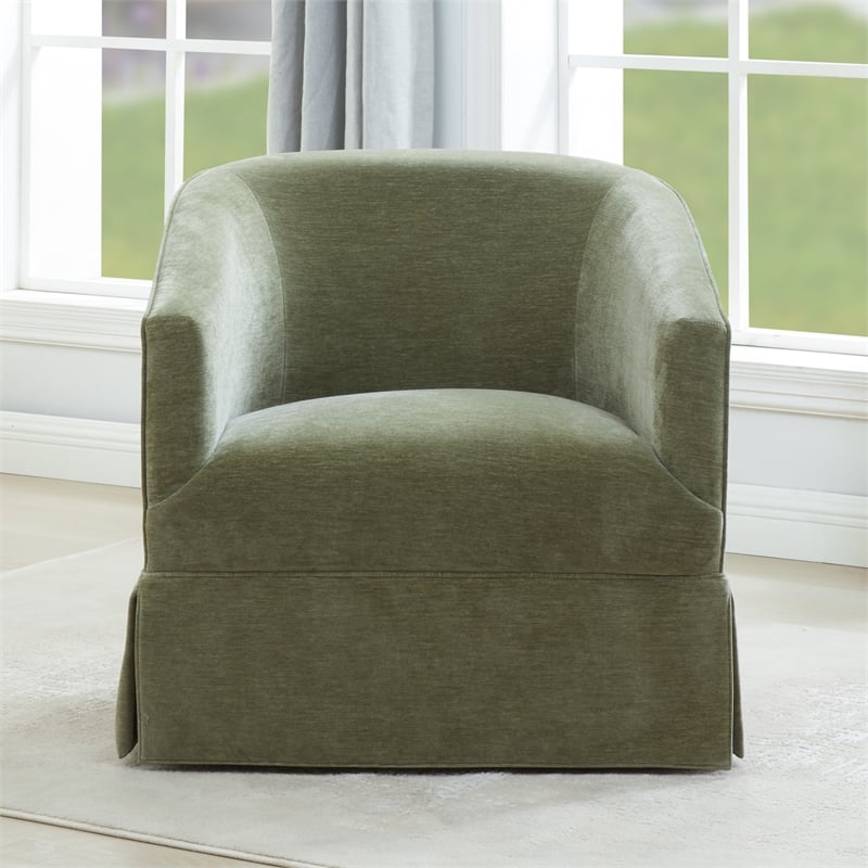 Elm Caper Green Polyester Fabric Skirted 360-degree Swivel Chair