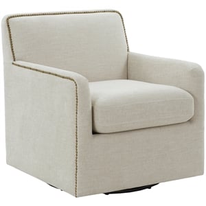 Comfort Pointe Tolland Beige Polyester Swivel Accent Chair with Nailhead Trim