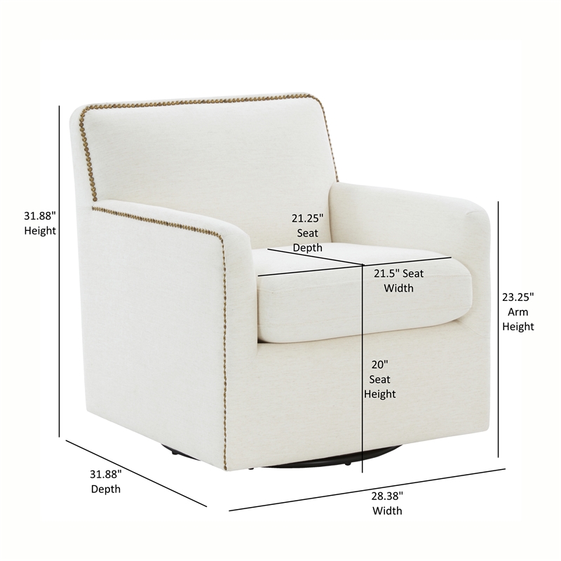 Comfort Pointe Tolland Cream Polyester Swivel Accent Chair with Nailhead Trim