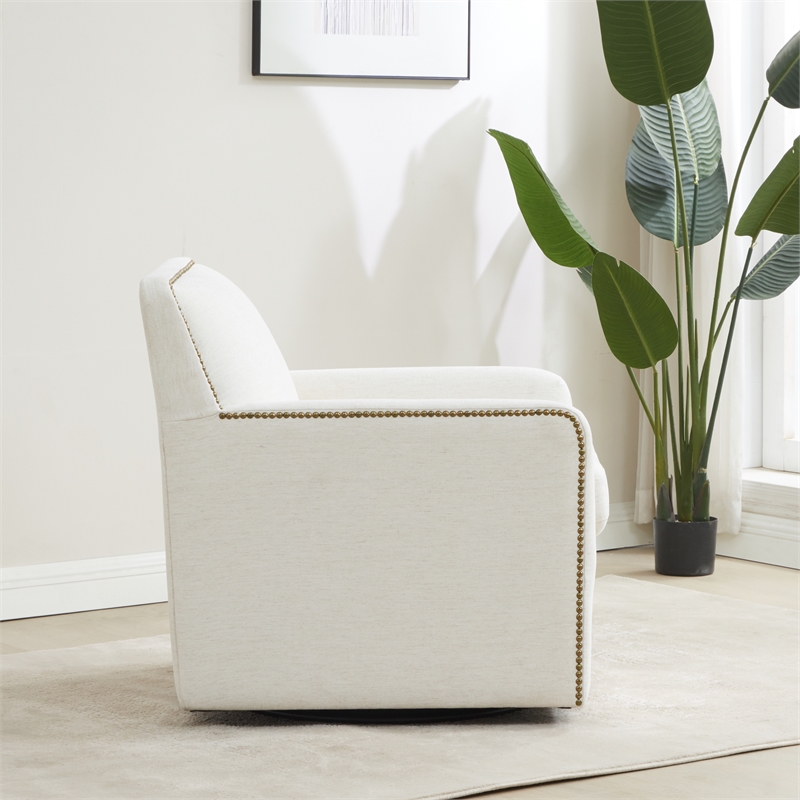 Comfort Pointe Tolland Cream Polyester Swivel Accent Chair with Nailhead Trim