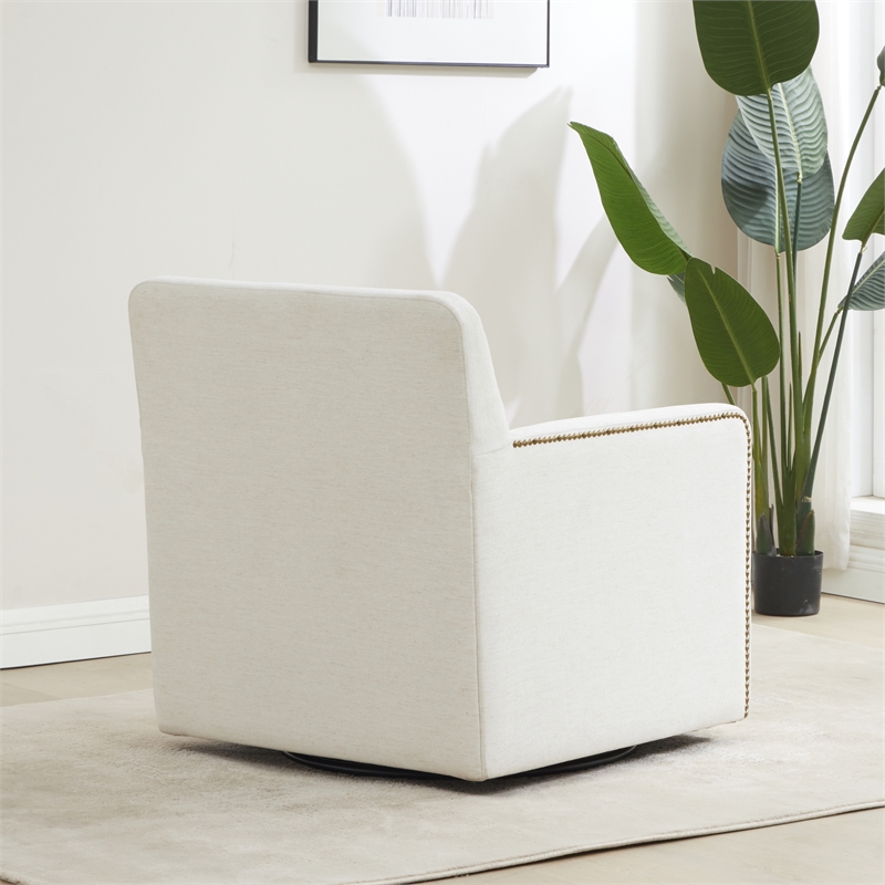 Comfort Pointe Tolland Cream Polyester Swivel Accent Chair with Nailhead Trim