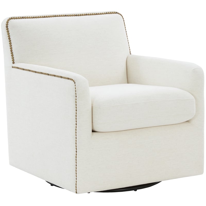 Comfort Pointe Tolland Cream Polyester Swivel Accent Chair with Nailhead Trim