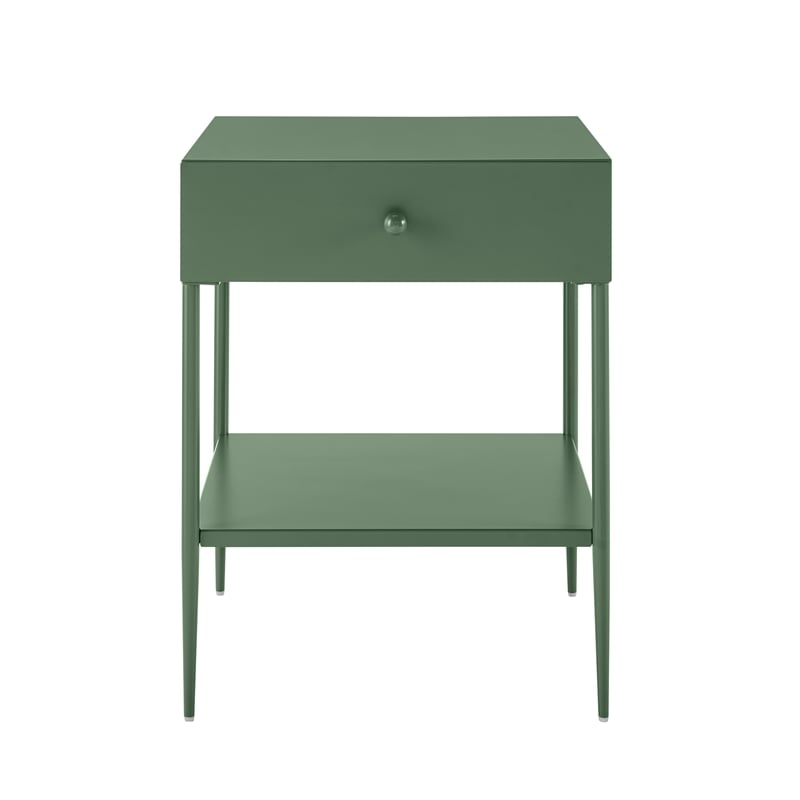 Chalamet Vintage Green Metal 1-Drawer Nightstand with Open Shelf