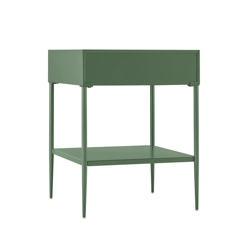 Chalamet Vintage Green Metal 1-Drawer Nightstand with Open Shelf