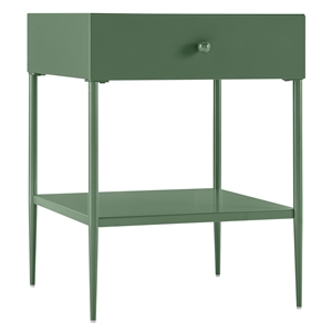 Chalamet Vintage Green Metal 1-Drawer Nightstand with Open Shelf