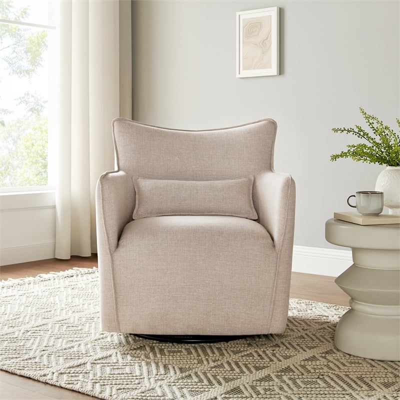 Alegre Swivel Accent Chair with Pillow - Swivel Base - Beige Sand Polyester