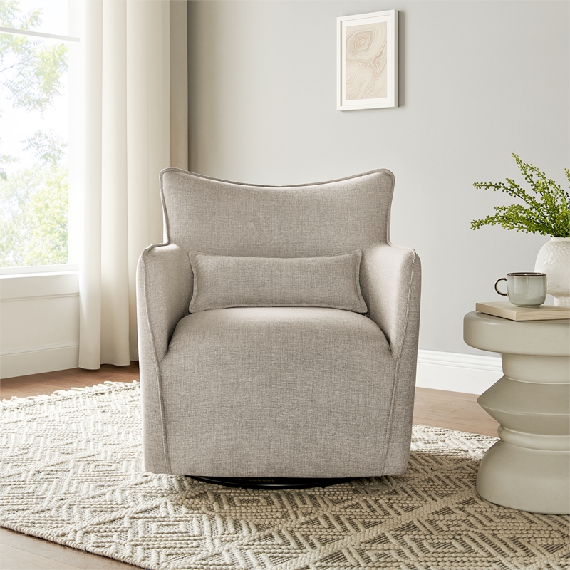 Alegre Swivel Accent Chair with Pillow - Swivel Base - Sea Oat Gray Polyester