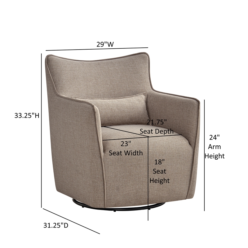 Alegre Swivel Accent Chair with Pillow -  Swivel Base - Mushroom Brown Polyester