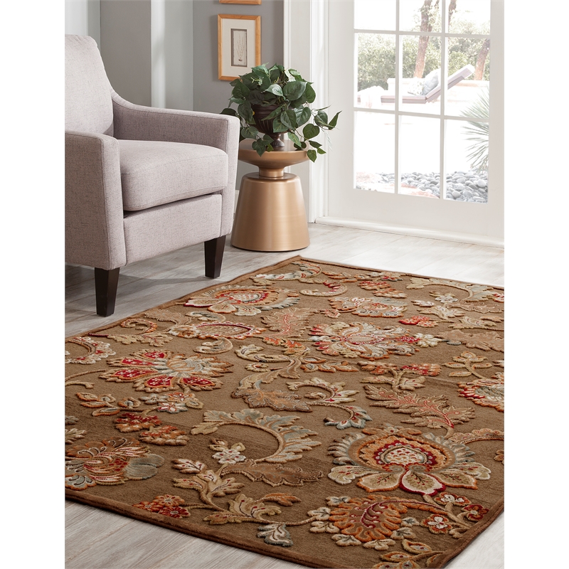 Abacasa Napa Fulton Brown Tan Ivory Burgundy 5x8 Area Rug 6052 5x8